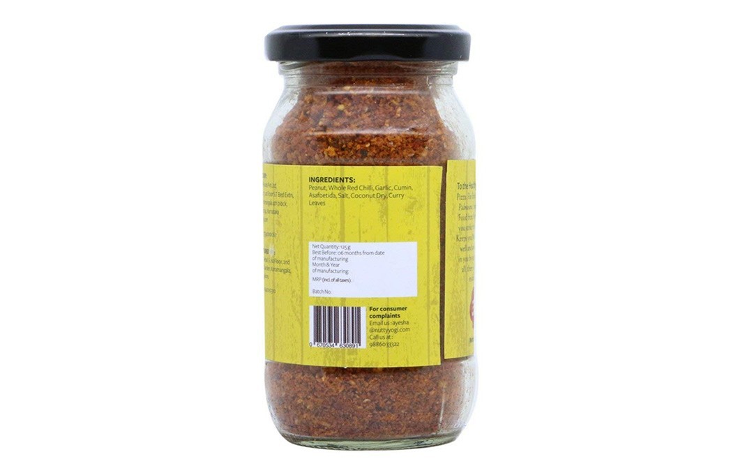 Nutty Yogi Peanut & Garlic Chutney Podi   Glass Jar  125 grams
